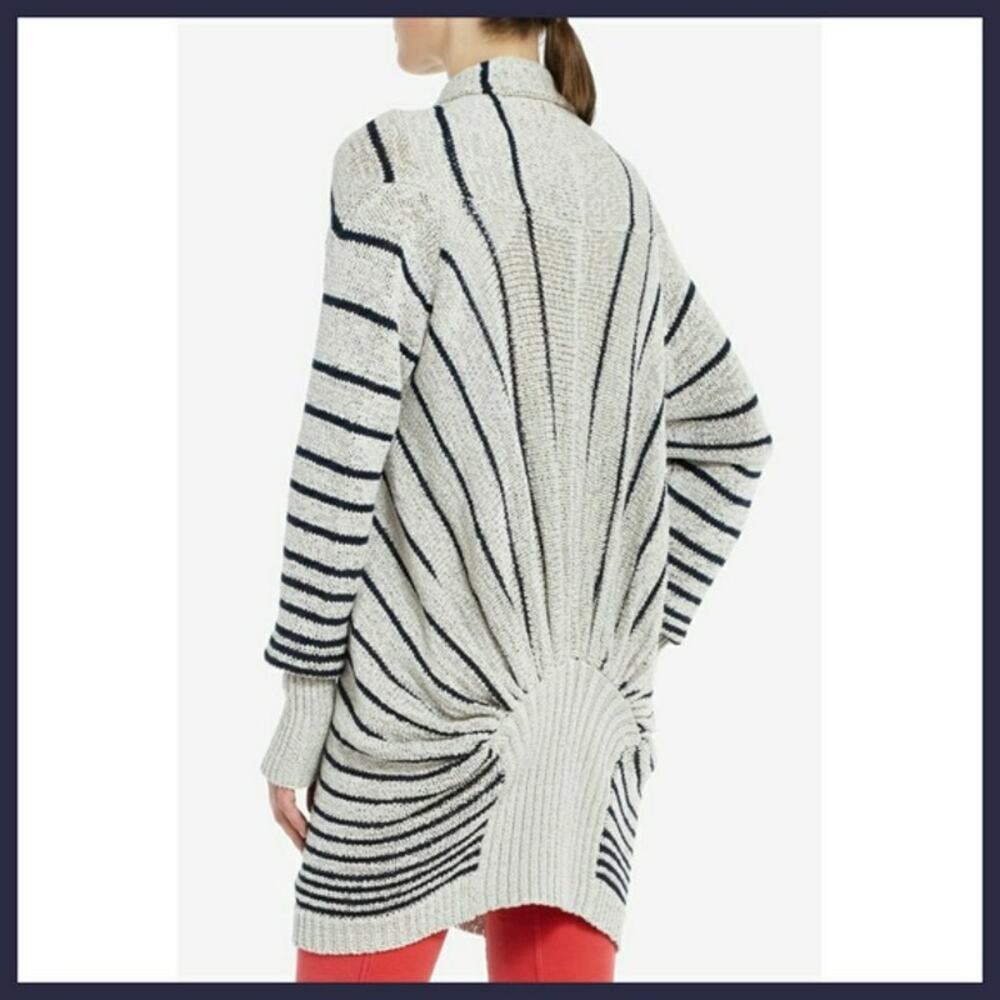 BCBGMAXAZRIA Jane Cardigan Sweater Tan Striped Open Style Oversized XXS